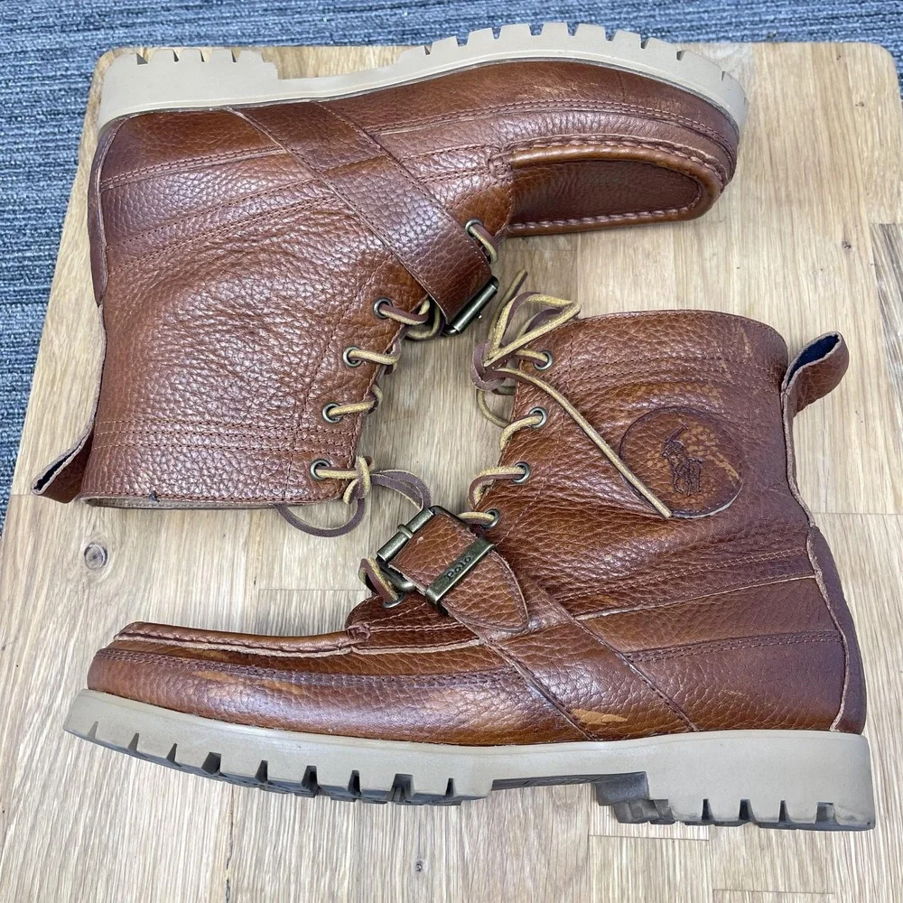 Polo Ralph Lauren Ranger Boots Men 8.5 Brown Leather Polo Country Ankle Buckle‎